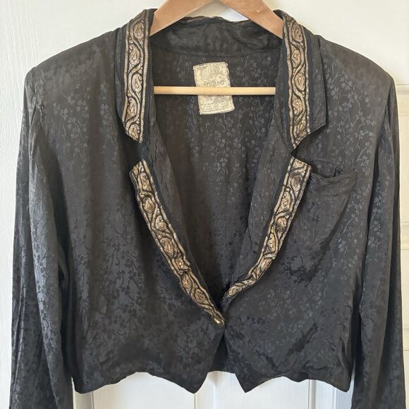 Vintage Womens Black Blazer Floral Gold Trim Size Med Retro 80s 90s Old‎ Money - Picture 3 of 9